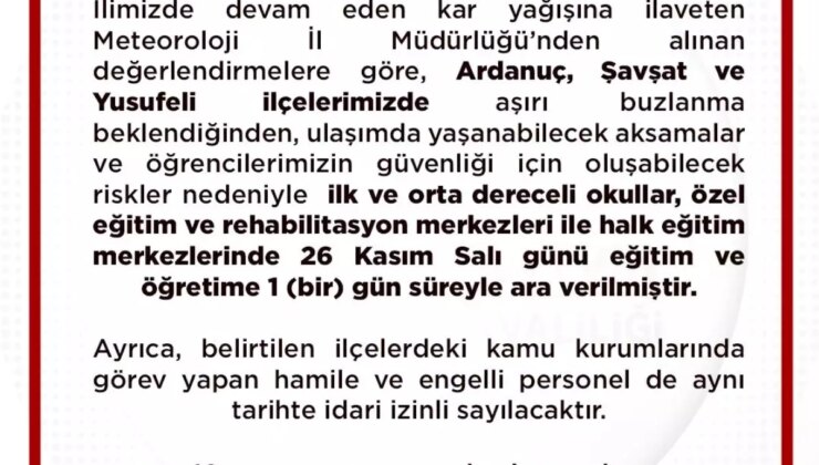 Artvin’de Kar Yağışı Nedeniyle Eğitime Orta Verildi